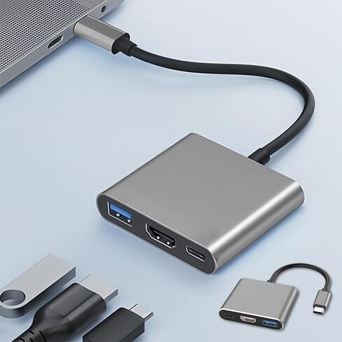 موزع USB C مع HDMI 4K، توصيل طاقة بمنفذ 100 وات C، منفذ USB 3.0، محول محول USB 3.1 نوع C إلى HDMI، متوافق مع MacBook Pro/Air، iPad Pro، iMac، iPhone 16/15، XPS، ThinkPad، S22 in Saudi Arabia