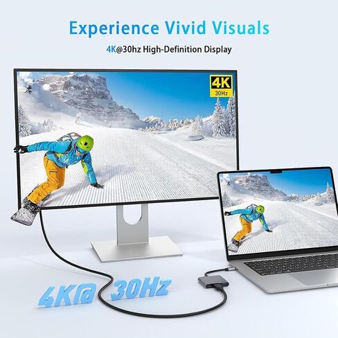موزع USB C مع HDMI 4K، توصيل طاقة بمنفذ 100 وات C، منفذ USB 3.0، محول محول USB 3.1 نوع C إلى HDMI، متوافق مع MacBook Pro/Air، iPad Pro، iMac، iPhone 16/15، XPS، ThinkPad، S22 in Saudi Arabia