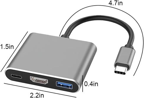 موزع USB C مع HDMI 4K، توصيل طاقة بمنفذ 100 وات C، منفذ USB 3.0، محول محول USB 3.1 نوع C إلى HDMI، متوافق مع MacBook Pro/Air، iPad Pro، iMac، iPhone 16/15، XPS، ThinkPad، S22 in Saudi Arabia