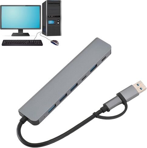 7 in 1 USB C Hub, 5 USB Ports & 2 Type C Multiport Expander, Aluminum Data Hub for PC, Laptop, Hard Drive, Printer, Plug and Play in Saudi Arabia