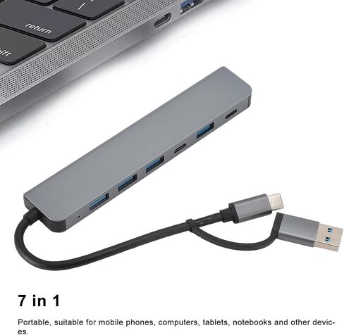 7 in 1 USB C Hub, 5 USB Ports & 2 Type C Multiport Expander, Aluminum Data Hub for PC, Laptop, Hard Drive, Printer, Plug and Play in Saudi Arabia