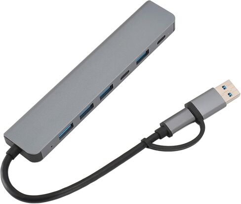7 in 1 USB C Hub, 5 USB Ports & 2 Type C Multiport Expander, Aluminum Data Hub for PC, Laptop, Hard Drive, Printer, Plug and Play in Saudi Arabia