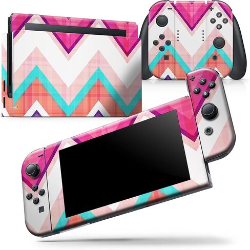 Design Skinz - متوافق مع حزمة وحدة تحكم Nintendo Switch - غطاء حماية من الفينيل مقاوم للخدش وقابل للإزالة - لون أزرق مخضر نابض بالحياة ونمط شيفرون ملون V1 in Saudi Arabia
