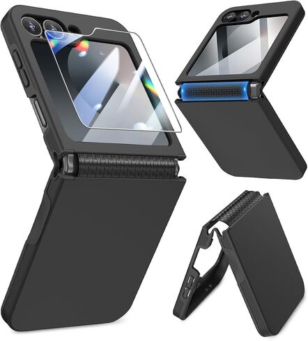 حافظة Caka لهاتف Samsung Galaxy Z Flip 7-FE/Z Flip 6 /Z Flip 5 [متوافقة مع الشحن اللاسلكي] [حماية المفصلات] [واقي شاشة] غطاء هاتف حماية ضد الصدمات للنساء والرجال - أسود in Kuwait