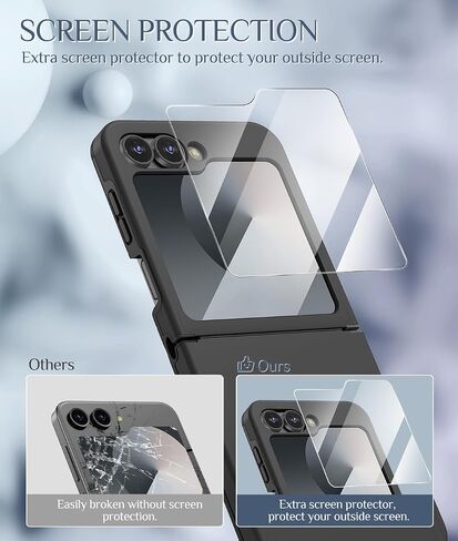 حافظة Caka لهاتف Samsung Galaxy Z Flip 7-FE/Z Flip 6 /Z Flip 5 [متوافقة مع الشحن اللاسلكي] [حماية المفصلات] [واقي شاشة] غطاء هاتف حماية ضد الصدمات للنساء والرجال - أسود in Kuwait