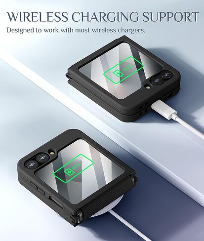 حافظة Caka لهاتف Samsung Galaxy Z Flip 7-FE/Z Flip 6 /Z Flip 5 [متوافقة مع الشحن اللاسلكي] [حماية المفصلات] [واقي شاشة] غطاء هاتف حماية ضد الصدمات للنساء والرجال - أسود in Kuwait