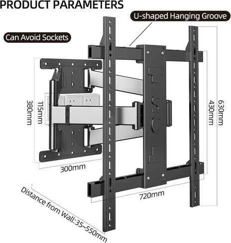 Corner TV Wall Mount for 65 75 77 85 86 inch TVs,Full Motion TV Bracket for 50-90 inch， Extension Articulating Arm Swivel and Tilt, Avoid outlets Hold 154lbs，Max VESA 650x600. in Saudi Arabia