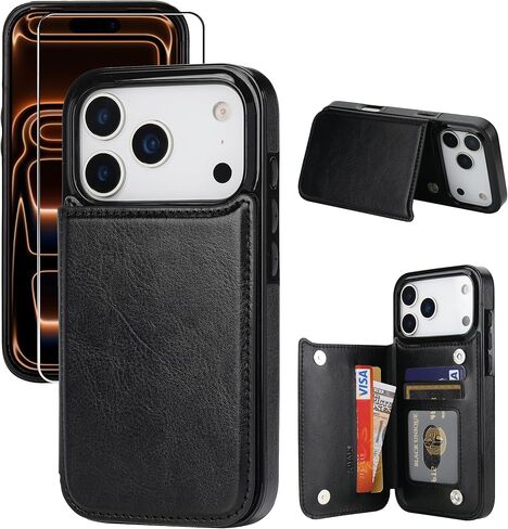 حافظة محفظة لهاتف iPhone 17 Pro Max مع واقي شاشة، حافظة واقية رفيعة من جلد البولي يوريثان مع حامل بطاقة [RFID Blocking] غطاء مسند 6.9 بوصة - أبيض in Saudi Arabia