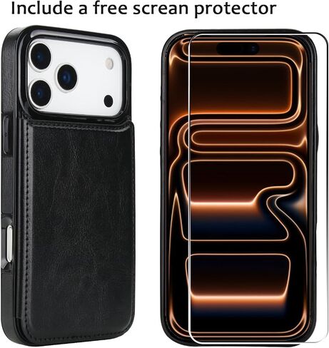 حافظة محفظة لهاتف iPhone 17 Pro Max مع واقي شاشة، حافظة واقية رفيعة من جلد البولي يوريثان مع حامل بطاقة [RFID Blocking] غطاء مسند 6.9 بوصة - أبيض in Saudi Arabia