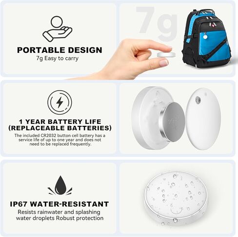 جهاز تعقب العلامات الذكية بنظام مزدوج لنظامي التشغيل iOS وAndroid، جهاز تعقب بلوتوث ذكي يعمل مع تطبيق Apple Find My أو Google Find Hub، ومحدد موقع عناصر مكتشف المفاتيح، IP67 مقاوم للماء (معكرون، 4 عبوات) in Kuwait