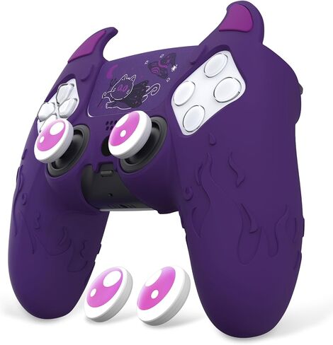 for PS5 Controller Silicone Skin Cover with Thumb Grip Caps, Charging Dock Compatible, Halloween Demon, Purple in Saudi Arabia