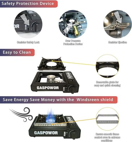 موقد البروبان أو البيوتان مع مانع الرياح، وقود مزدوج 10000 وحدة حرارية بريطانية موقد البروبان للتخييم، الإشعال التلقائي، موقد غاز محمول مع حقيبة حمل خرطوم المحول وشواية للمشي لمسافات طويلة (الوقود غير متضمن) in Kuwait