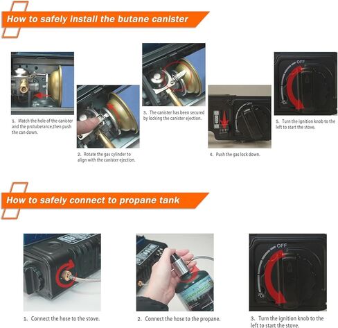 موقد البروبان أو البيوتان مع مانع الرياح، وقود مزدوج 10000 وحدة حرارية بريطانية موقد البروبان للتخييم، الإشعال التلقائي، موقد غاز محمول مع حقيبة حمل خرطوم المحول وشواية للمشي لمسافات طويلة (الوقود غير متضمن) in Kuwait