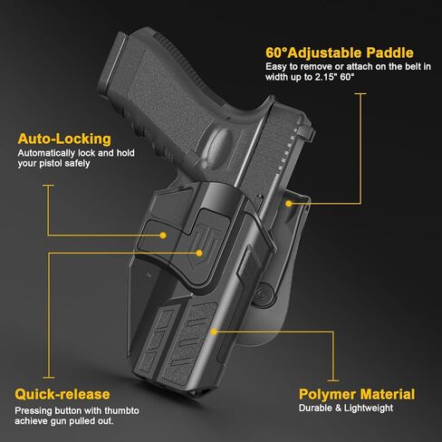Fit with Glock 17 19 19x 31 32 44 45(Gen1-5) Holster and 22 23 (Gen1-4),Level II Retention Outside Waistband for G17 G19 G22 G31 G32,OWB Holster with Paddle Right Hand Retention/60 Adjustable in Saudi Arabia