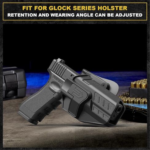 Fit with Glock 17 19 19x 31 32 44 45(Gen1-5) Holster and 22 23 (Gen1-4),Level II Retention Outside Waistband for G17 G19 G22 G31 G32,OWB Holster with Paddle Right Hand Retention/60 Adjustable in Saudi Arabia