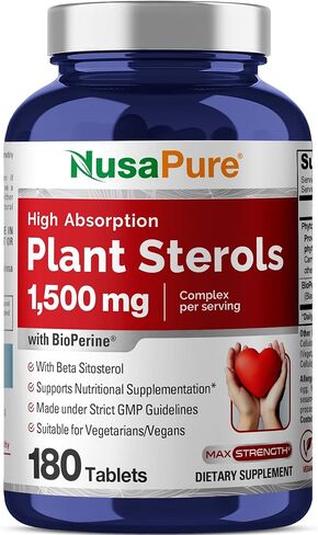NusaPure Plant Sterols 1500 mg | 180 Tablets | Non-GMO and Gluten Free Supplement | Serving Size: 2 | Beta Sitosterol | with Bioperine in Saudi Arabia