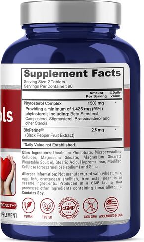 NusaPure Plant Sterols 1500 mg | 180 Tablets | Non-GMO and Gluten Free Supplement | Serving Size: 2 | Beta Sitosterol | with Bioperine in Saudi Arabia