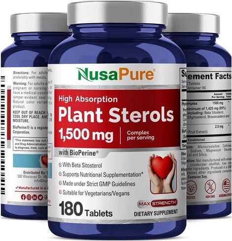 NusaPure Plant Sterols 1500 mg | 180 Tablets | Non-GMO and Gluten Free Supplement | Serving Size: 2 | Beta Sitosterol | with Bioperine in Saudi Arabia