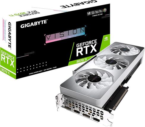 بطاقة رسومات GIGABYTE GeForce RTX 3070 Ti Vision OC 8G، نظام تبريد WINDFORCE 3X، 8 جيجابايت 256 بت GDDR6X، بطاقة فيديو GV-N307TVISION OC-8GD (متجددة) in Kuwait
