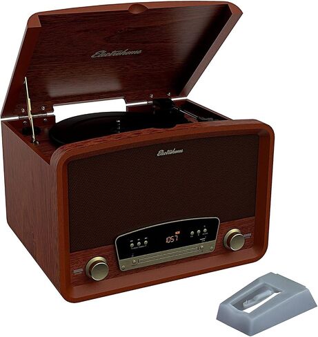 Electrohome Kingston 7-in-1 Vintage Vinyl Record Player Stereo System with 3-Speed Turntable, Bluetooth, AM/FM Radio, CD, Aux in, RCA/Headphone Out with 2 Bonus Replacement Needles (RR75) in Kuwait