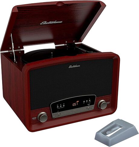 Electrohome Kingston 7-in-1 Vintage Vinyl Record Player Stereo System with 3-Speed Turntable, Bluetooth, AM/FM Radio, CD, Aux in, RCA/Headphone Out with 2 Bonus Replacement Needles (RR75) in Kuwait