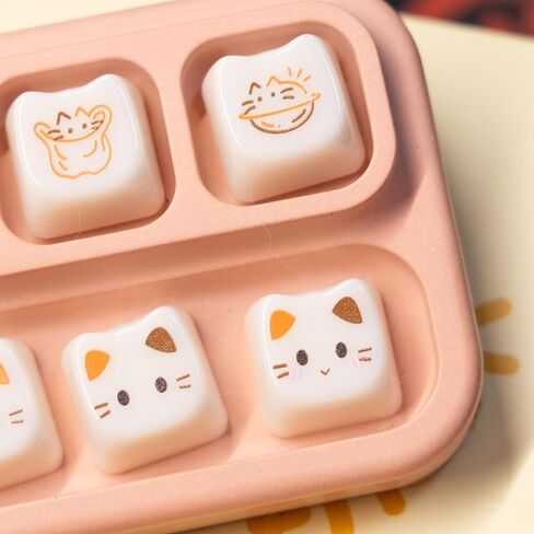 Crystal Keycaps, Cat Shape Clear Keycaps Transparent, Mao Profile, 130 Keys Shine Through Custom Set for Mechanical Keyboards, 60-100% Compatible (Pink-Cat-Keycap-Set) in Saudi Arabia