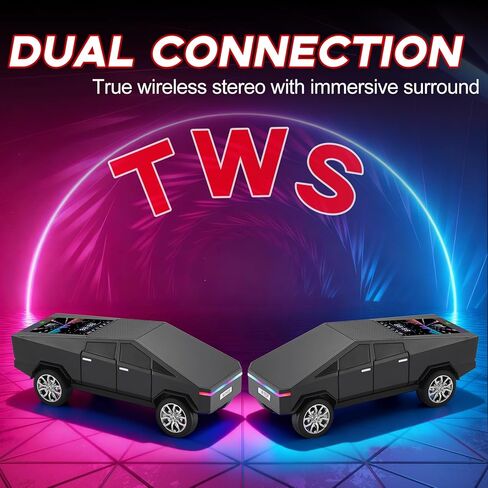 مكبر صوت بلوتوث طبق الأصل من Future Style Pickup Truck - طراز لاسلكي محمول مع شاشة عرض، صوت عالي الدقة، إقران ستيريو TWS، راديو FM، أضواء LED، ميكروفون مدمج. لأفضل صديق لك. (أسود) in Kuwait