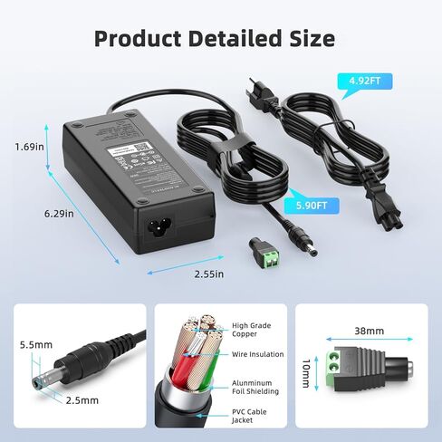 Syfrufo 24V 4A DC Power Supply، 100-240V AC إلى DC محول الطاقة مع مقبس إخراج 5.5 مم * 2.1 مم لشريط ضوء LED، كاميرا CCTV، طابعة، أسود in Saudi Arabia