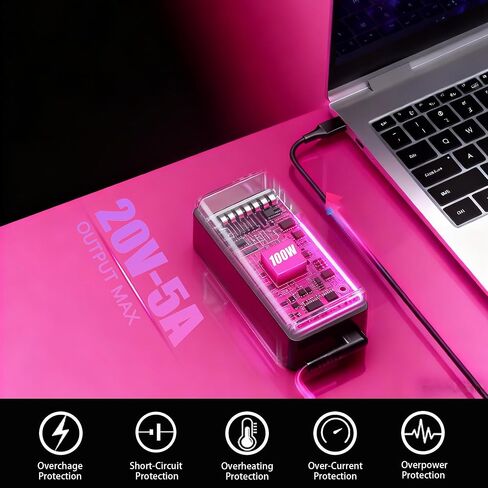 شاحن كمبيوتر محمول سريع عالمي USB-C بقدرة 100 واط متوافق مع Lenovo وThinkpad/Yoga/IdeaPad/chromebook وMSI وAsus وHP وDell Type-C محول طاقة تيار متردد PD 3.0 in Kuwait