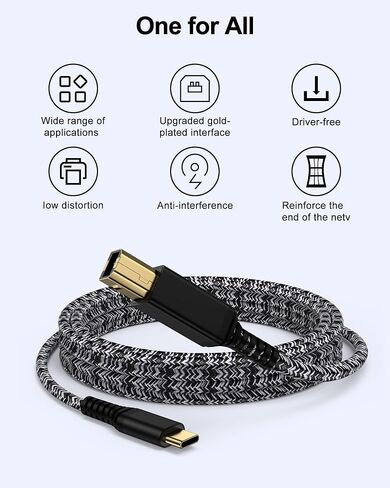 كابل طابعة USB C بطول 6 أقدام، سلك طابعة USB من النوع B 2.0 إلى نوع C لجهاز Macbook Pro/Air iPad، كابل MIDI إلى USBC لجهاز HP Epson Canon Brother Digital Piano Keyboard DJ Controller in Kuwait