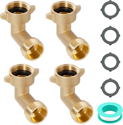 VANCOCO 90 Degree Garden Hose Elbow 2-Pack - 3/4" Heavy Duty Hose Bib Extender Solid Brass with Leak-Proof Washers for RV/Car Wash in Saudi Arabia