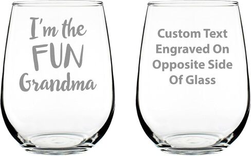 Fun Grandma – Cute Funny Stemless Wine Glass, Large 17 Ounce Size, Etched Sayings, Gift Box in Kuwait