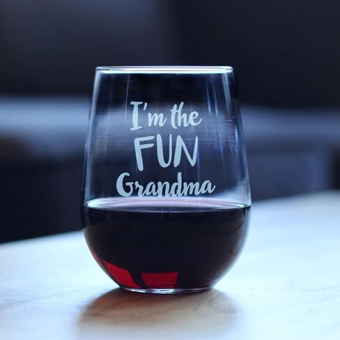 Fun Grandma – Cute Funny Stemless Wine Glass, Large 17 Ounce Size, Etched Sayings, Gift Box in Kuwait