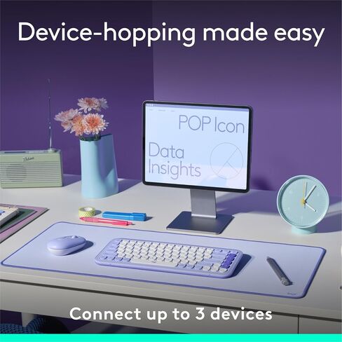مجموعة Logitech POP ICON Combo، مجموعة لوحة مفاتيح وماوس بلوتوث، كتابة مريحة، مفاتيح وأزرار قابلة للبرمجة، نقرات هادئة، سهولة التبديل حتى 3 أجهزة - أرجواني (متجدد) in Saudi Arabia