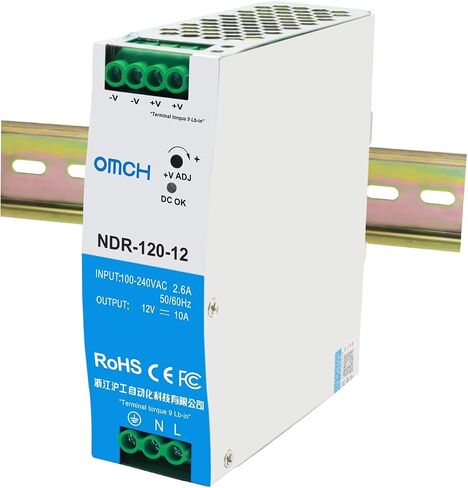 NDR-120-12 120W 12VDC 10Amp DIN Rail مزود الطاقة ثنائي الإخراج SMPS (120W 12V 10A) in Kuwait