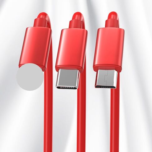 كابل شحن USB قابل للسحب 3 في 1 - كابل شاحن PVC أحمر صغير الحجم بطول 1 متر، متوافق مع أجهزة iPhone وUSB-C وMicro USB in Saudi Arabia