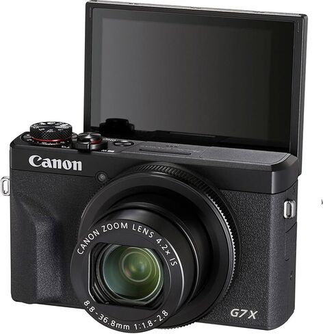 كاميرا Canon PowerShot G7 X Mark III الرقمية (أسود) + بطاقة ذاكرة 2 × 64 جيجابايت + حقيبة كتف للكاميرا + حامل ثلاثي القوائم Flex Spider + حزمة ملحقات فاخرة (متجددة) in Kuwait