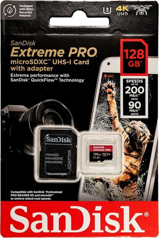 بطاقة ذاكرة SanDisk Extreme Pro MicroSDXC سعة 128 جيجابايت، متوافقة مع GoPro Max 2، Lit Hero، HERO13 أسود، حزمة واسعة جدًا (SDSQXCD-128G-GN6MA) V30 A2 مع 1 كل شيء ما عدا قارئ MicroSD وSD من Stromboli in Saudi Arabia