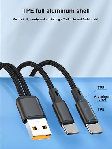 Multi Charging Cable, 4FT 2 in 1 Multiple for iPhone USB Cable, Nylon Braided Multiple USB Fast Charging Cord for iPhone 14/13/12/11 Pro Max/XS MAX/XR/XS/iPad, Black in Saudi Arabia