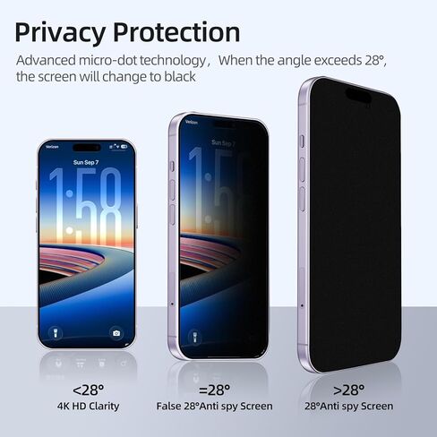 عبوتان من واقي شاشة الخصوصية غير اللامع المقاوم للوهج لهاتف iPhone | تصميم مثبت للغبار | زجاج مقسى مضاد للتجسس | حجب الضوء الأزرق | HD شفاف ومقاوم للخدش (iPhone 17 Pro Max) in Kuwait