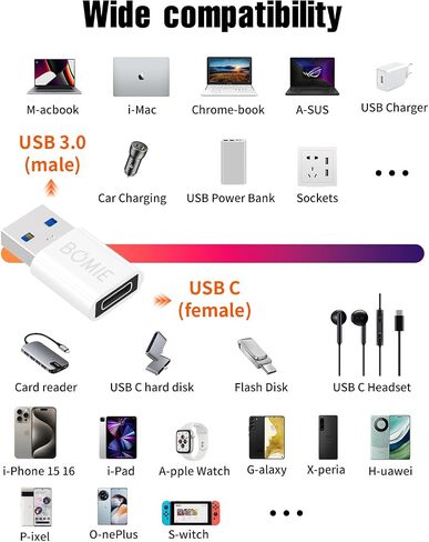 BOMIE USB إلى USB C محول 2 حزمة، 3A شحن سريع 5 جيجابت في الثانية لنقل البيانات، نوع C أنثى إلى USB 3.0 ذكر محول لـ M-acBook، هاتف 15/16/17 Pro Max، A-pple Watch، Pad Pro، G-alaxy، الهاتف، الكمبيوتر المحمول، الكمبيوتر اللوحي in Saudi Arabia