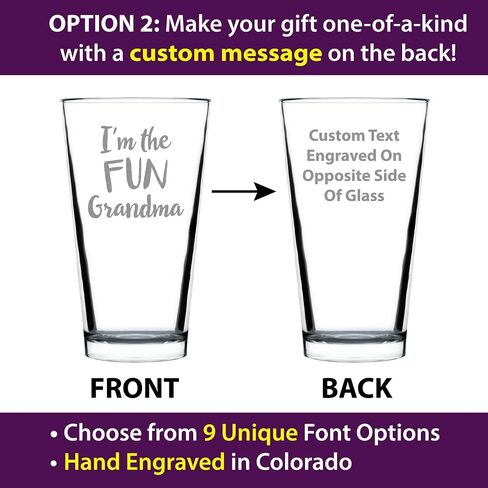 Fun Grandma - Pint Glass for Beer - Funny Gift for Grandmothers - Cute Engraved Glasses for Grandparents - 16 oz in Kuwait