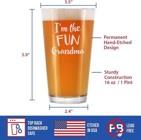 Fun Grandma - Pint Glass for Beer - Funny Gift for Grandmothers - Cute Engraved Glasses for Grandparents - 16 oz in Kuwait