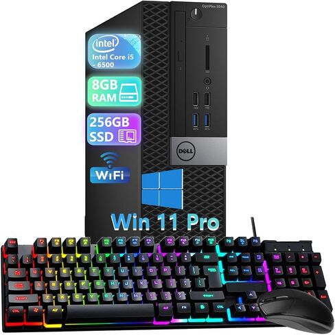 كمبيوتر سطح المكتب Dell OptiPlex 5040 SFF، Windows 11 Pro، Core i5-6500، ذاكرة الوصول العشوائي 8 جيجابايت، 256 جيجابايت SSD، لوحة المفاتيح، الماوس، USB WiFi (متجدد) in Kuwait