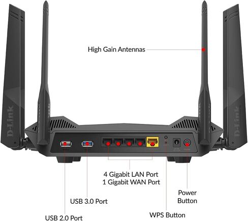 راوتر D-Link WiFi 6 AX5400 MU-MIMO للتحكم الصوتي متوافق مع Alexa وGoogle Assistant، شبكة الإنترنت للألعاب جيجابت مزدوجة النطاق (DIR-X5460-US) (متجدد) in Saudi Arabia