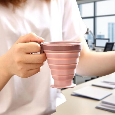 Pink Collapsible Cup,Foldable Silicone Cup with Plastic Lid,Portable Water Cups Suitable for Camping and Traveling in Saudi Arabia