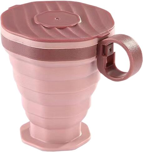 Pink Collapsible Cup,Foldable Silicone Cup with Plastic Lid,Portable Water Cups Suitable for Camping and Traveling in Saudi Arabia