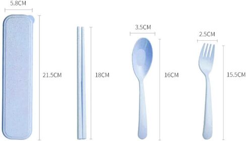 Blue Wheat Straw Cutlery, Portable Flatware Set, Chopsticks, Fork And Spoon With Travel Case in Saudi Arabia