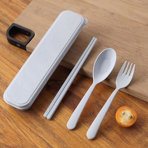 Blue Wheat Straw Cutlery, Portable Flatware Set, Chopsticks, Fork And Spoon With Travel Case in Saudi Arabia