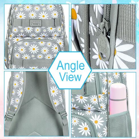 حقيبة ظهر للفتيات من gxtvo مكونة من 3 قطع، حقيبة مدرسية نسائية مقاومة للماء مع صندوق غداء، مجموعة حقائب كتب مقاس 17 بوصة للمراهقين الجامعيين. in Kuwait